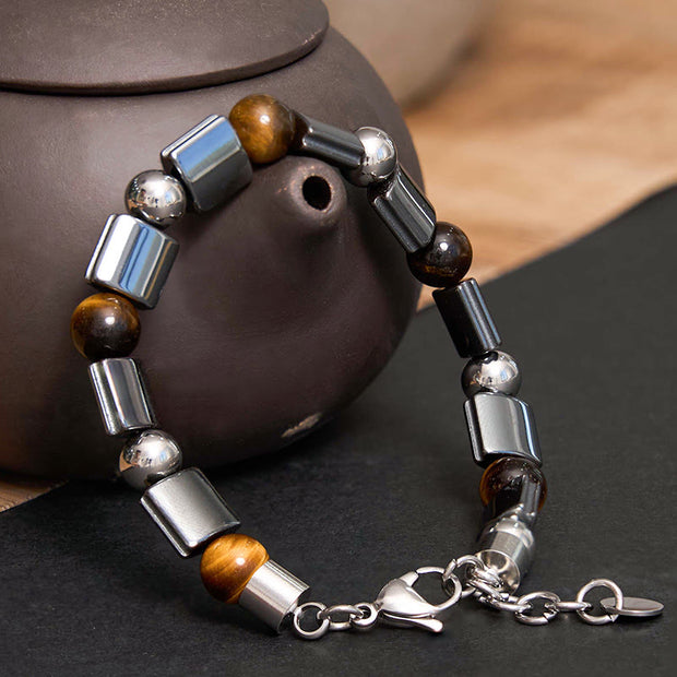 FREE Today: Support and Powerful Hematite Tiger Eye Picasso Jasper Buckle Chain Bracelet