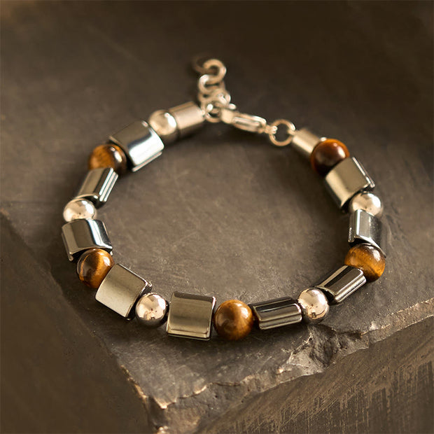 Buddha Stones Hematite Tiger Eye Picasso Jasper Support Buckle Chain Bracelet