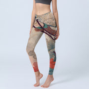 Buddha Stones Dunhuang Flying Apsaras Auspicious Clouds Print Fitness Leggings Women's Yoga Pants - Tan - US18，UK/AU22，EU50 (4XL) - image 1