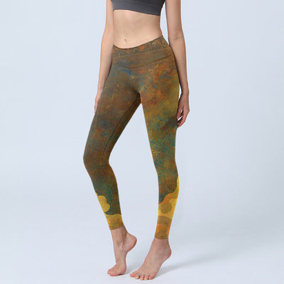 Buddha Stones Auspicious Clouds Print Lycra Fabric Fitness Leggings Women's Yoga Pants