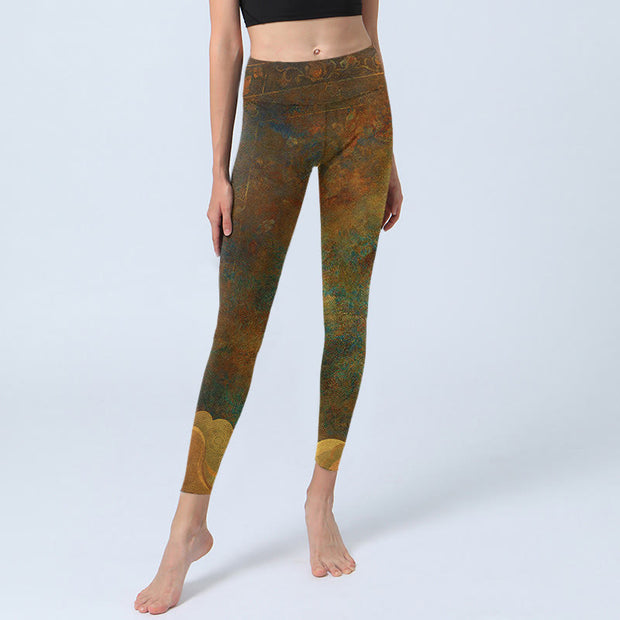 Buddha Stones Auspicious Clouds Print Lycra Fabric Fitness Leggings Women's Yoga Pants