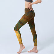 Buddha Stones Auspicious Clouds Print Lycra Fabric Fitness Leggings Women's Yoga Pants