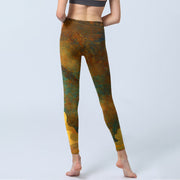 Buddha Stones Auspicious Clouds Print Lycra Fabric Fitness Leggings Women's Yoga Pants