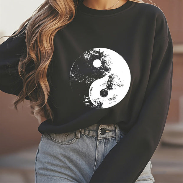 Buddha Stones Yin Yang Tai Chi Pattern Fleece Lined Sweatshirt