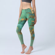 Buddha Stones Chinese Style Green Mountains Landscape Print Lycra Fabric Fitness Leggings Women's Yoga Pants - ForestGreen - US18，UK/AU22，EU50 (4XL) - image 1