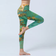 Buddha Stones Chinese Style Green Mountains Landscape Print Lycra Fabric Fitness Leggings Women's Yoga Pants - image 5