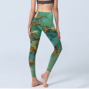 Buddha Stones Chinese Style Green Mountains Landscape Print Lycra Fabric Fitness Leggings Women's Yoga Pants - image 4