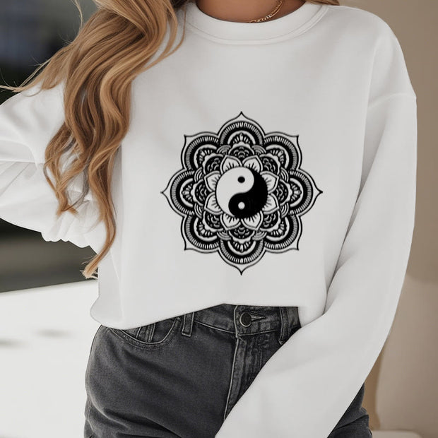 Buddha Stones Mandala Yin Yang Fleece Lined Polyester Sweatshirt