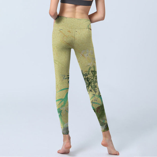 Buddha Stones Bamboo Print Lycra Fabric Fitness Leggings Women's Yoga Pants