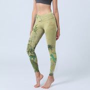 Buddha Stones Bamboo Print Lycra Fabric Fitness Leggings Women's Yoga Pants - PaleGoldenrod - US18，UK/AU22，EU50 (4XL) - image 1