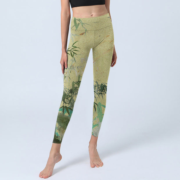 Buddha Stones Bamboo Print Lycra Fabric Fitness Leggings Women's Yoga Pants - image 6