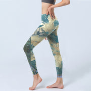 Buddha Stones Chinese Architecture Dark Sea Green Print Fitness Leggings Women's Yoga Pants - image 3