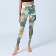 Buddha Stones Chinese Architecture Dark Sea Green Print Fitness Leggings Women's Yoga Pants - image 6