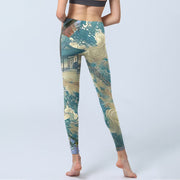 Buddha Stones Chinese Architecture Dark Sea Green Print Fitness Leggings Women's Yoga Pants - image 7