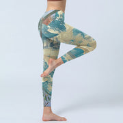 Buddha Stones Chinese Architecture Dark Sea Green Print Fitness Leggings Women's Yoga Pants - image 5