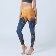 Buddha Stones Dark Blue Mountain Sunset Print Fitness Leggings Women's Yoga Pants - MidnightBlue - US18，UK/AU22，EU50 (4XL) - image 1