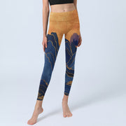 Buddha Stones Dark Blue Mountain Sunset Print Fitness Leggings Women's Yoga Pants