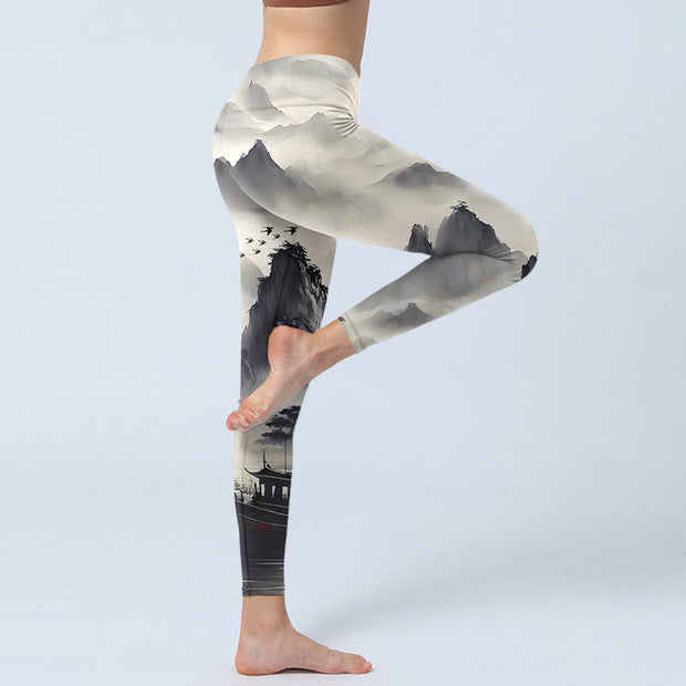 Buddha Stones Splash-ink Landscape Painting Print Fitness Leggings Women's Yoga Pants - image 6
