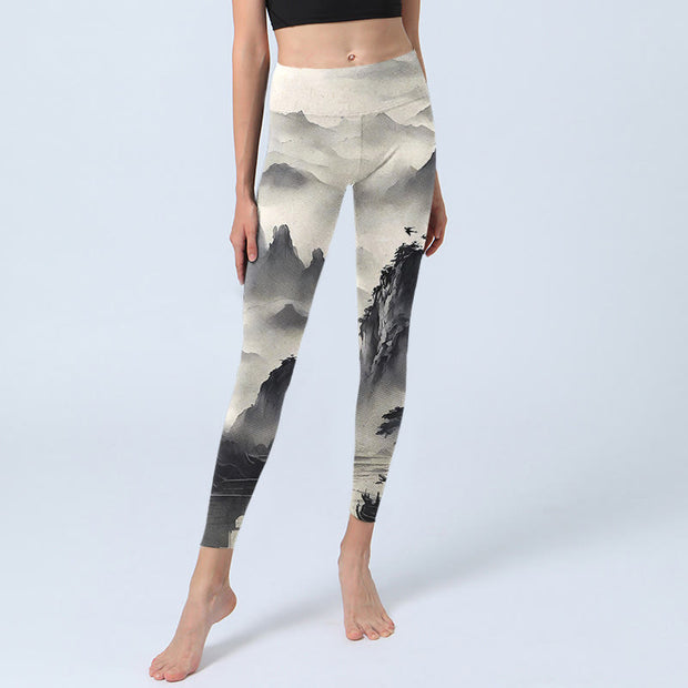 Buddha Stones Splash-ink Landscape Painting Print Fitness Leggings Women's Yoga Pants - image 7