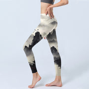 Buddha Stones Splash-ink Landscape Painting Print Fitness Leggings Women's Yoga Pants - image 4