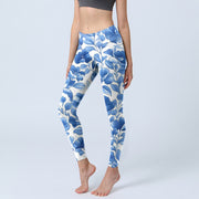 Buddha Stones Blue Flowers Print Fitness Leggings Women's Yoga Pants - LightSkyBlue - US18，UK/AU22，EU50 (4XL) - image 1