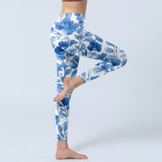 Buddha Stones Blue Flowers Print Fitness Leggings Women's Yoga Pants - image 4