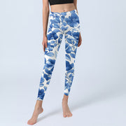Buddha Stones Blue Flowers Print Fitness Leggings Women's Yoga Pants - image 6
