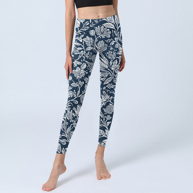 Buddha Stones Dark Blue Flower Print Fitness Leggings Women's Yoga Pants - image 6