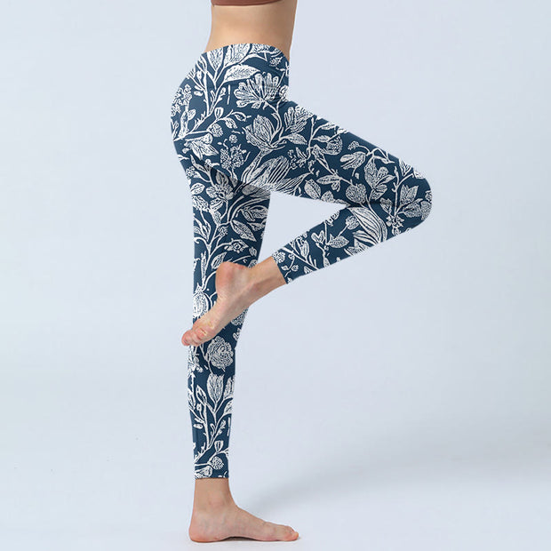 Buddha Stones Dark Blue Flower Print Fitness Leggings Women's Yoga Pants - image 4