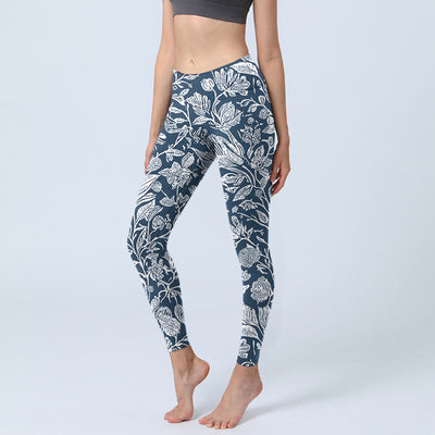 Buddha Stones Dark Blue Flower Print Fitness Leggings Women's Yoga Pants - SteelBlue - US18，UK/AU22，EU50 (4XL) - image 1