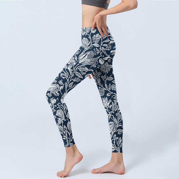 Buddha Stones Dark Blue Flower Print Fitness Leggings Women's Yoga Pants - image 3