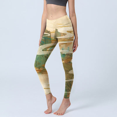 Buddha Stones Green Mountains Clouds Mist Print Fitness Leggings Women's Yoga Pants - LemonChiffon - US18，UK/AU22，EU50 (4XL) - image 1