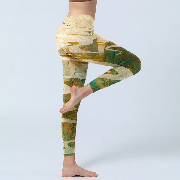 Buddha Stones Green Mountains Clouds Mist Print Fitness Leggings Women's Yoga Pants - image 3