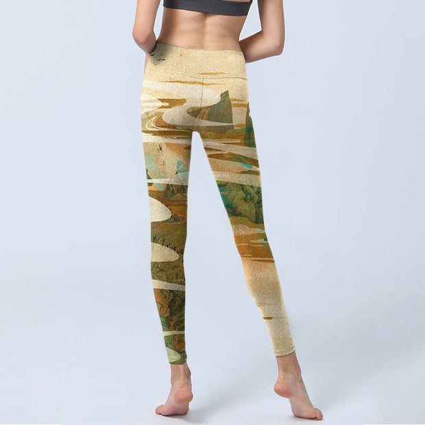 Buddha Stones Green Mountains Clouds Mist Print Fitness Leggings Women's Yoga Pants - image 7