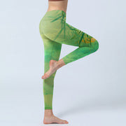 Buddha Stones Green Bamboo Pavilion Print Gym Leggings Women's Yoga Pants - image 3