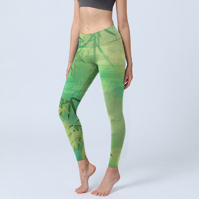 Buddha Stones Green Bamboo Pavilion Print Gym Leggings Women's Yoga Pants - PaleGreen - US18，UK/AU22，EU50 (4XL) - image 1