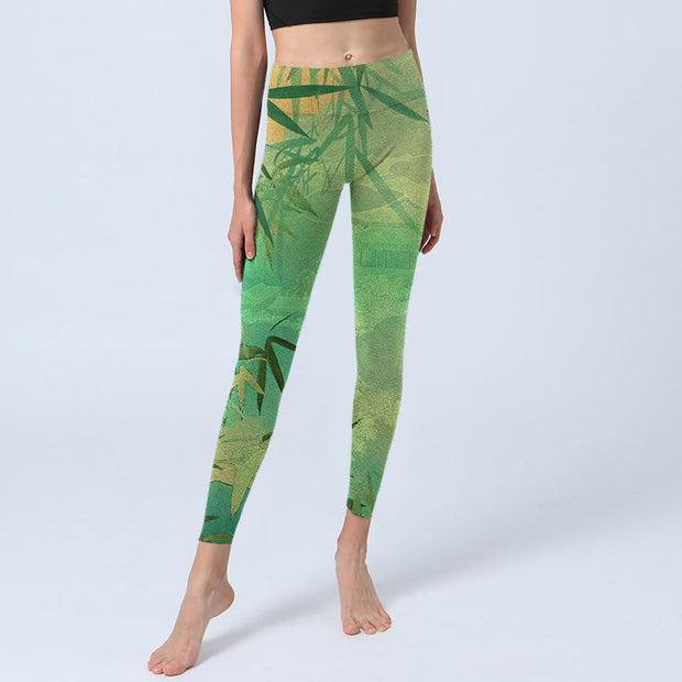 Buddha Stones Green Bamboo Pavilion Print Gym Leggings Women's Yoga Pants - image 7
