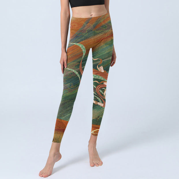 Buddha Stones Dunhuang Flying Apsaras Print Gym Leggings Women's Yoga Pants - image 6