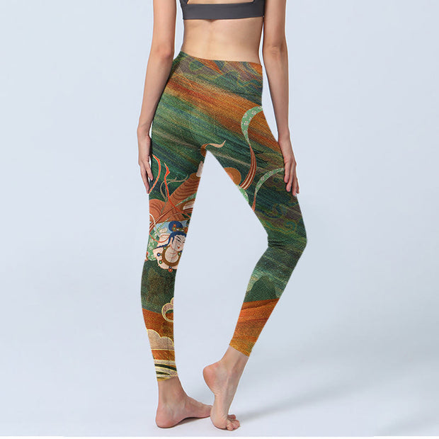 Buddha Stones Dunhuang Flying Apsaras Print Gym Leggings Women's Yoga Pants - image 5