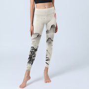Buddha Stones Ink Bamboo Mountains Print Gym Leggings Women's Yoga Pants - image 6