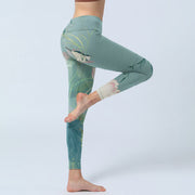 Buddha Stones Lotus Leaf Bird Print Gym Leggings Women's Yoga Pants - image 4