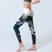Buddha Stones Ink Painting Pine Tree Print Gym Leggings Women's Yoga Pants - image 3