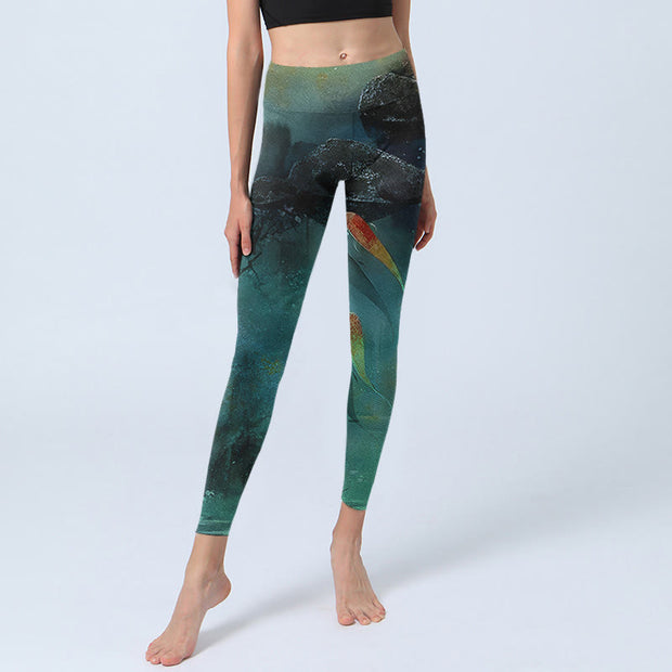 Buddha Stones Pond Koi Fish Rocks Print Sports Leggings Women's Yoga Pants - image 6