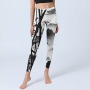 Buddha Stones Ink Painting Bamboo Pine Mountain Scenery Print Gym Leggings Women's Yoga Pants - image 6