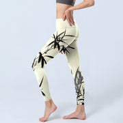 Buddha Stones Ink Painting Bamboo Leaves Print Sports Leggings Women's Yoga Pants - image 4