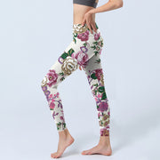 Buddha Stones Red White Peony Flower Print Sports Leggings Women's Yoga Pants - image 3
