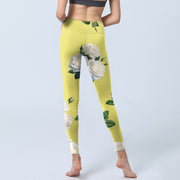Buddha Stones Yellow White Rose Print Sports Leggings Women's Yoga Pants - image 7