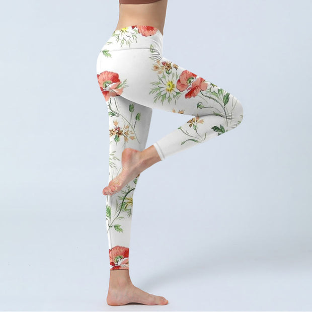 Buddha Stones White Daisy Red Flower Print Sports Leggings Women's Yoga Pants - image 4