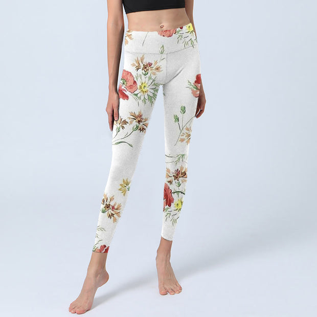 Buddha Stones White Daisy Red Flower Print Sports Leggings Women's Yoga Pants - image 6