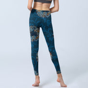 Buddha Stones Dark Blue Flowers In Bloom Print Sports Leggings Women's Yoga Pants - image 7